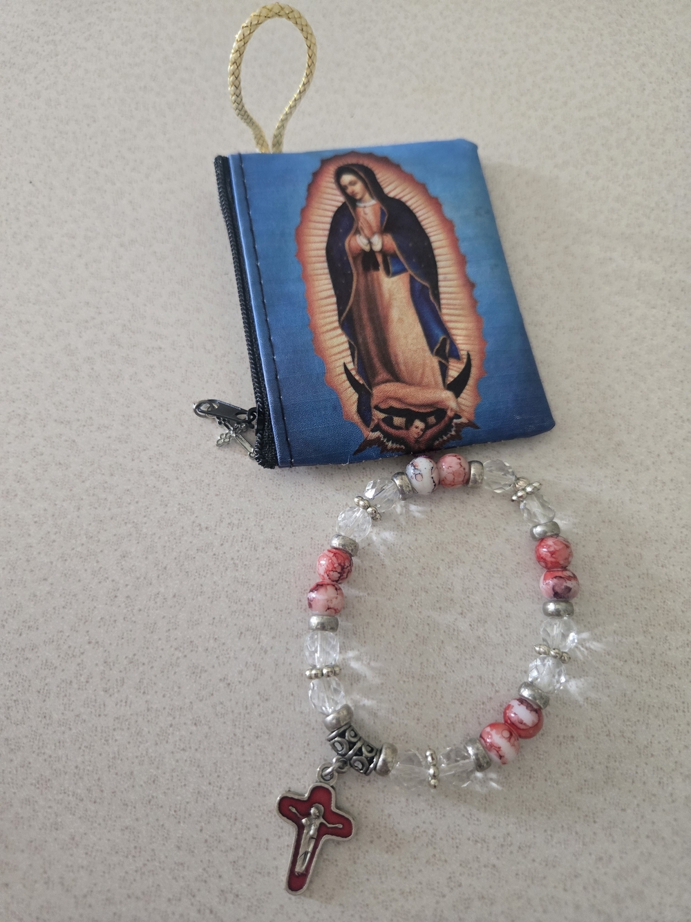 Religious Beaded Bracelet with Red Cross Charm - Women Jewelry
